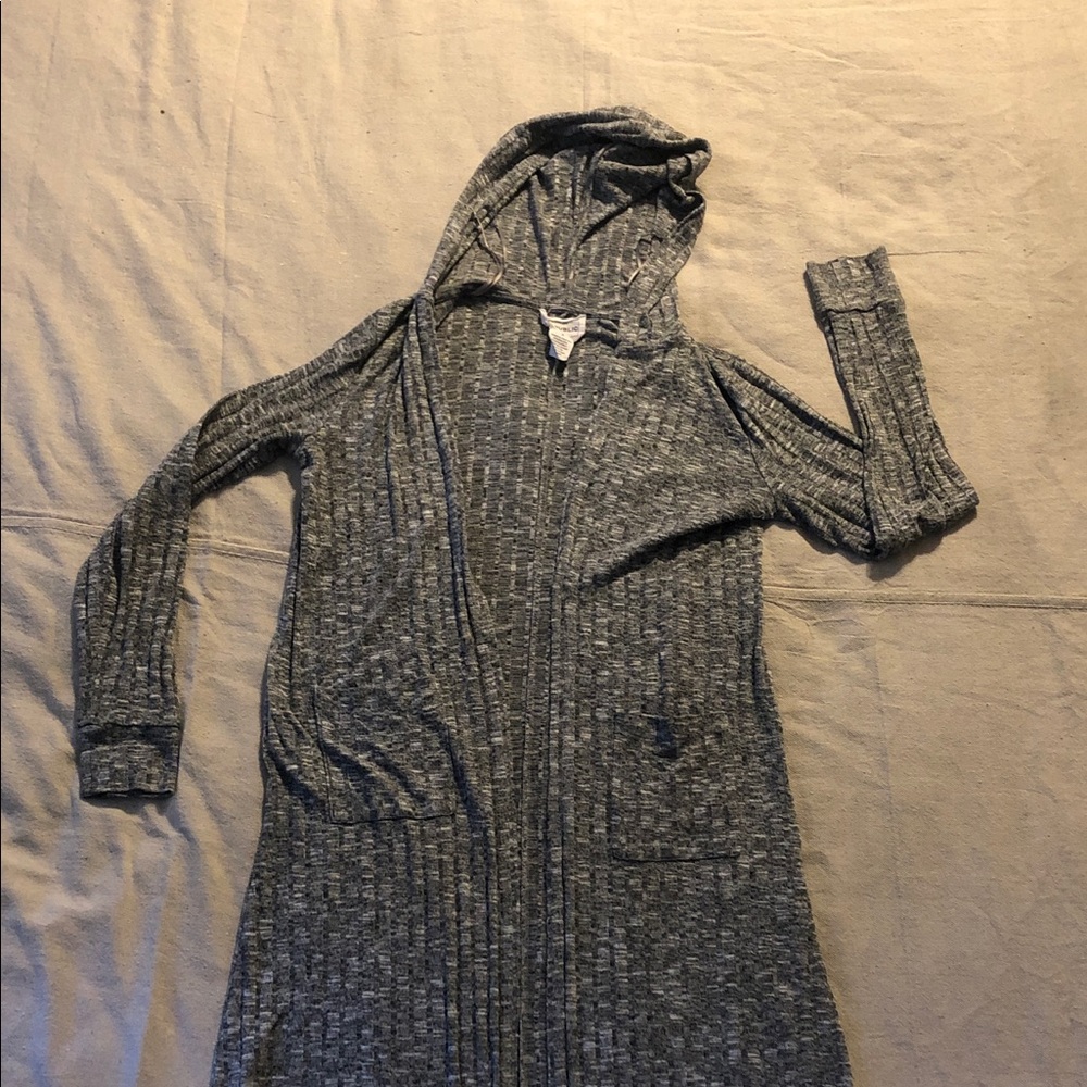 For The Republic Longline Hooded Ribbed Cardigan in Gray